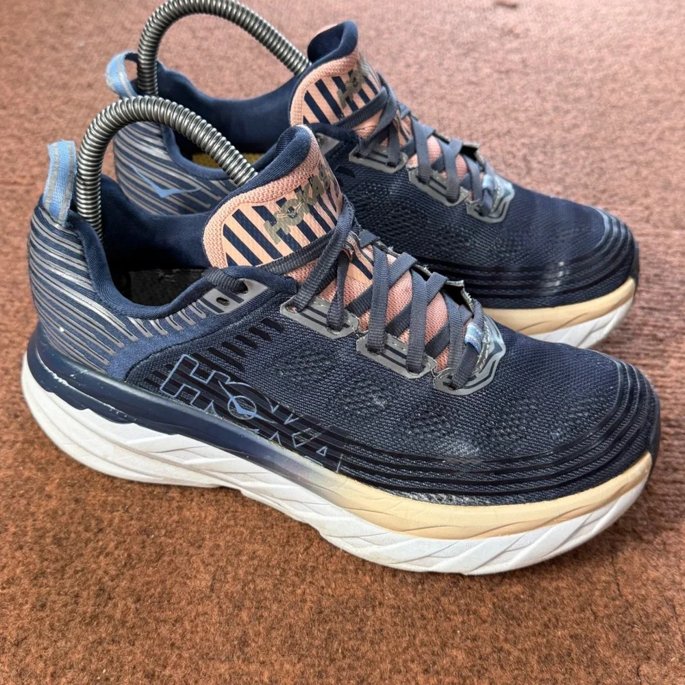 B- Hoka One One Bondi 6 Womens 7.5 Running Shoes Moonlit Ocean Pink 1019270 MIDP
